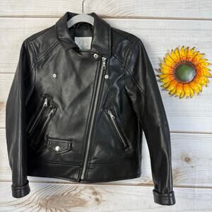 Zara Kids Black Faux Leather Moto‎ Biker Jacket Size 8